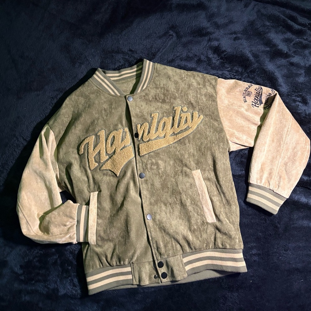 Hoodlums Varsity Jacket in Green and Tan